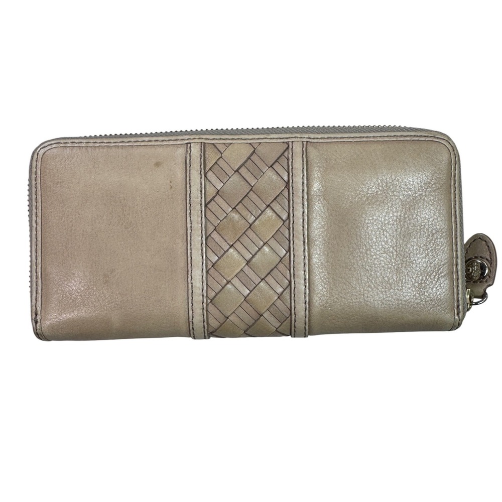 Cole Haan Tan Woven Leather Zip Around Continental Long Wallet